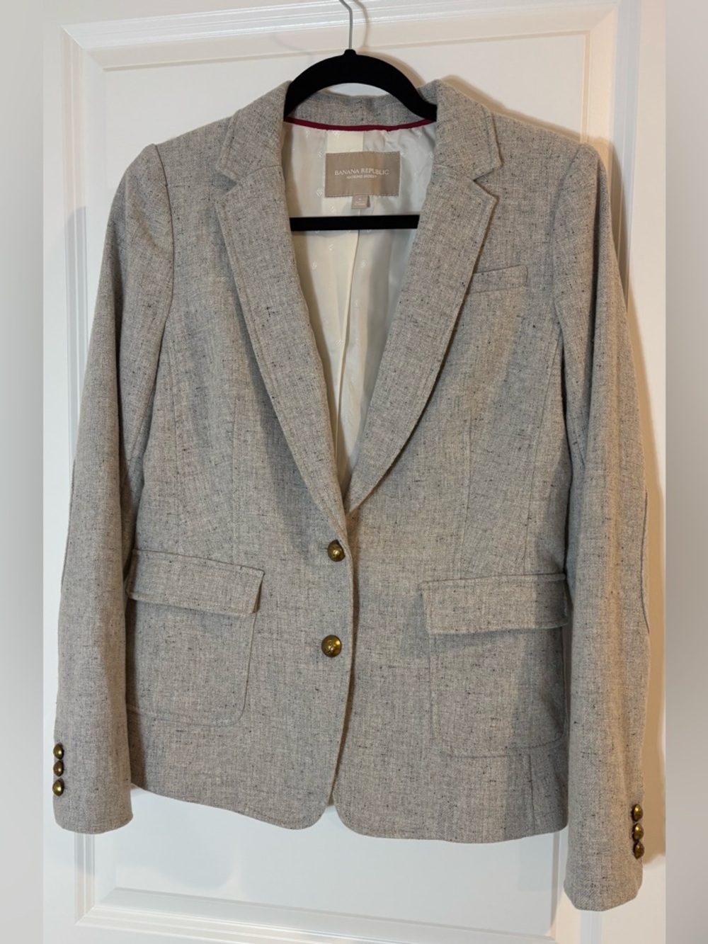 Banana Republic Heathered Light Beige Tweed Blazer with Gold Buttons